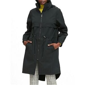Banana Republic | BR Women's Water-Repellent Long Rain Jacket Black Medium